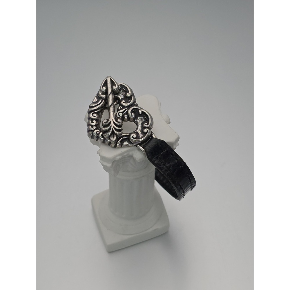 Vtg BRIGHTON 1995 Black Leather Shooting Arrow Through Heart Bracelet FREE $HIP!